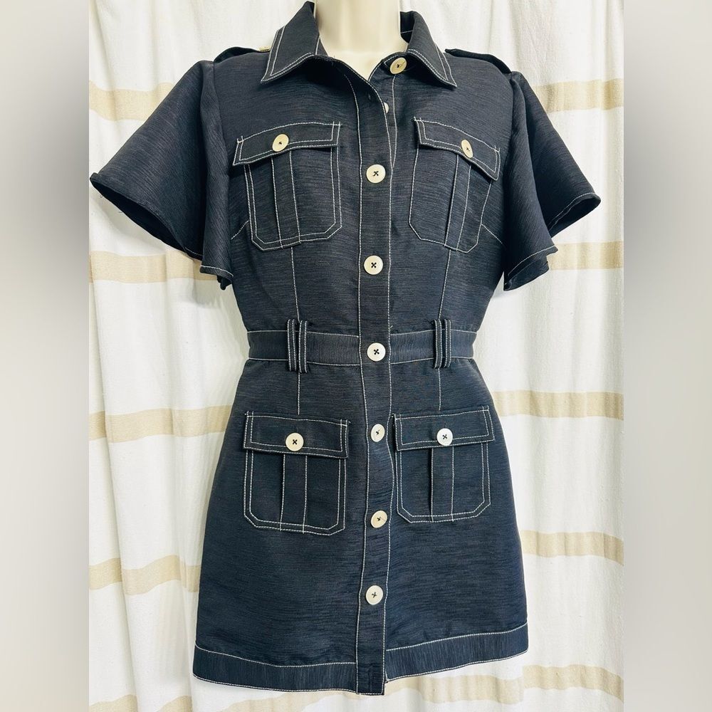 C/MEO Collective Safari Workwear Dark Academia Wing Short Sleeves Mini Dress M